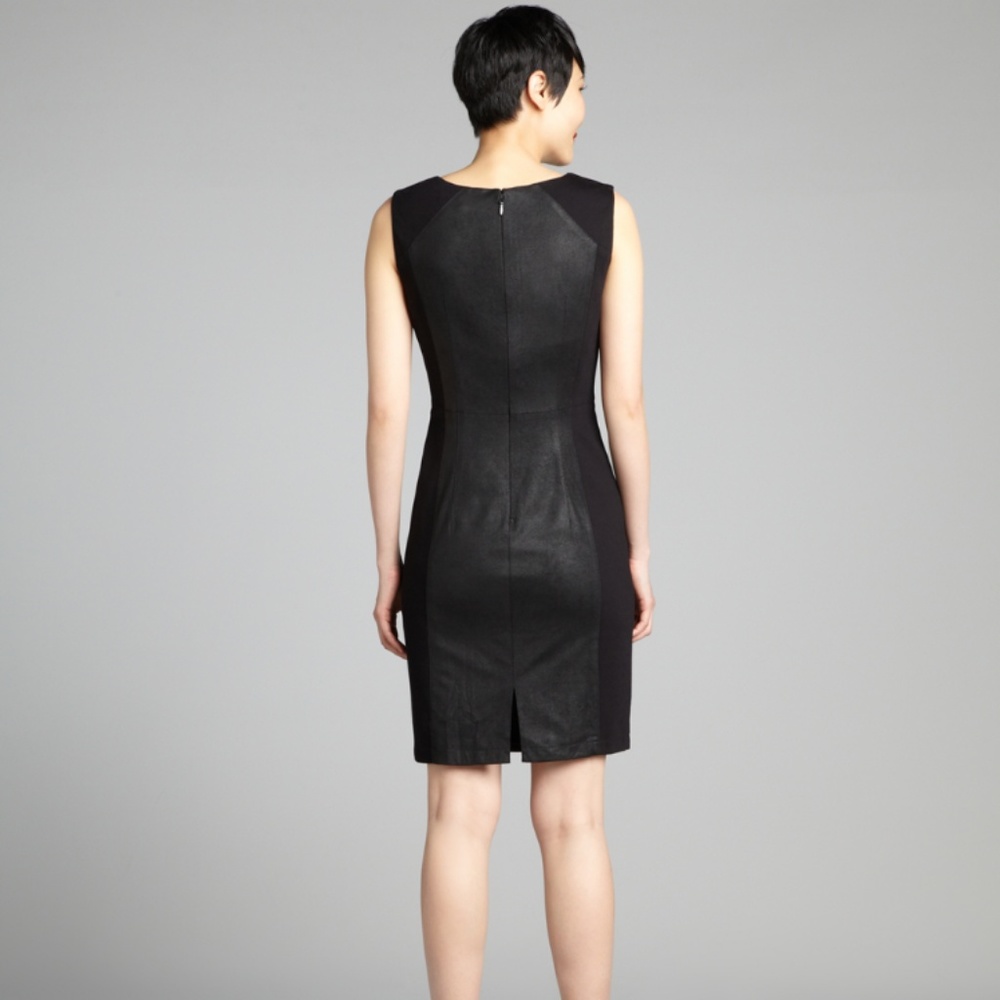 BCBGMAXAZRIA Black Dress Kellen Suede Panel Sheath LBD Career Party Size 0 XS - Picture 2 of 6
